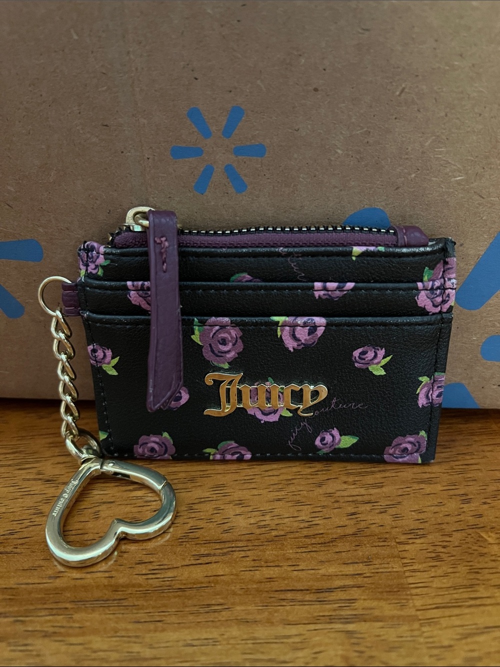 Juicy Couture Black with Purple Floral Card Holder Keychain